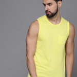 Men Yellow Solid Sleeveless Casual T-shirt