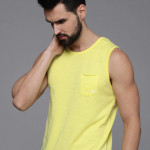 Men Yellow Solid Sleeveless Casual T-shirt