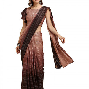 Embroidered saree with solid border in brown and dark