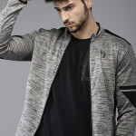 Men Grey Self Design Lightweight Jacket