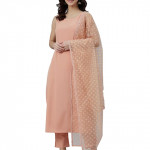 Women's Peach Poly Crepe Kurta With Pant And Dupatta