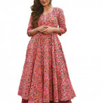 Women's Cotton Printed Anarkali Kurti with Palazzo Pants Set, Floral