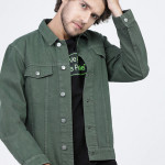 Men Green Solid Denim Jacket