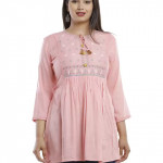 Casual Regular Sleeves Embellished Women Pink Top