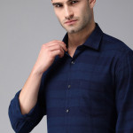 Men Navy Blue Custom Fit Striped Formal Shirt