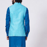 Blue Kurta Set With Bundi Jacket