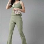 Women Green Ribbed Knit Co-Ords Set