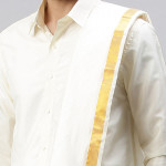 Men Cream-Coloured Solid Pure Silk Dhoti