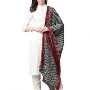 White Color Cotton Straight Lining Printed  Kurta for Women with Dupatta