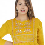 Casual Bell Sleeves Embroidered Women Yellow Top