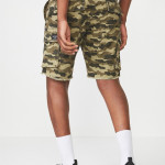 Men Olive Green & Beige Printed Regular Fit Cargo Shorts