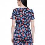 Women Polyester Short Sleeve Floral Print Playsuit