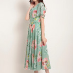 Green Floral Printed Fit and Flare Dress
