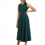 Women Fit and Flare Green Dress With Mask