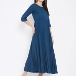 Navy Blue Accordian Pleated Fit & Flare Dress