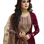 Women's Satin Georgette Embroidered Semi Stitched Salwar suit set