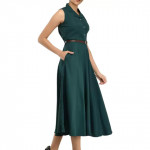 Women Fit and Flare Green Dress With Mask