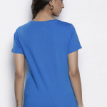 Women Blue Brand Logo V-Neck Pure Cotton T-shirt