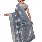 Women's Tissue Silk Silver Saree With Blouse Piece