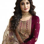 Women's Satin Georgette Embroidered Semi Stitched Salwar suit set