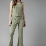 Women Green Ribbed Knit Co-Ords Set