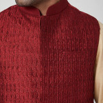 Red Pintucked Jodhpuri Jacket
