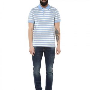 Polo Collar Cotton Poly Striped T-Shirt for Men