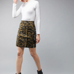 Printed Straight Skirt with Eyelets