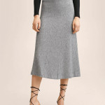 Women Grey Melange Knitted Midi A-Line Skirt