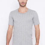 Men Charcoal Grey Striped Thermal Top