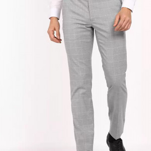 Slim Fit Men Grey Polyester Trousers