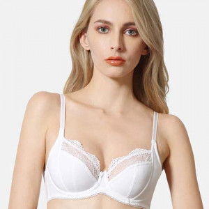 Woman Lingerie and Athleisure-Cotton Lace Tipped Antibacterial Bra