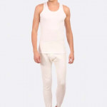 Men Off White Solid Cotton Thermal Top