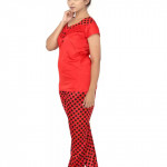 Women Polka Print Red Top & Pyjama Set