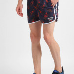 Men Navy Blue & Red Logo Printed Sports Shorts