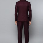 Burgundy Self-Design Slim Fit Formal Suit