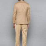 Men Beige and Red Self Checked Slim Fit Single-Breasted Party Suit