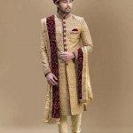 Aristocratic Fawn Groom Sherwani Suit