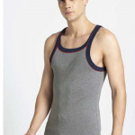 Men Grey Melange Solid Innerwear Vest With Printed Detailing