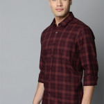 Men Maroon Pure Cotton Slim Fit Checked Casual Shirt