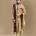 Aristocratic Fawn Groom Sherwani Suit