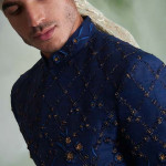 Navy Blue Embroidered Sherwani Set