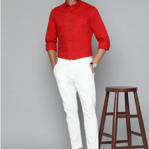 Men Red Pure Cotton Solid Slim Fit Casual Shirt