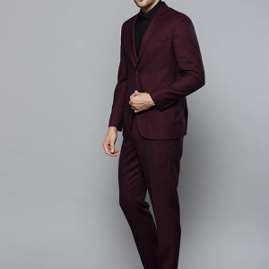 Burgundy Self-Design Slim Fit Formal Suit