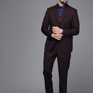 Men Burgundy Textured Slim Fit Single Breasted Formal Suit