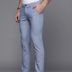 Men Blue Self Design Slim Fit Mid-Rise Regular Trousers