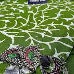 Green Handcrafted Floral Design Printed Tie & Dye Batik Design Cotton Silk Dress Material