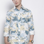 Men Blue & White Abstract Printed Slim Fit Stretch Casual Shirt