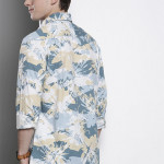 Men Blue & White Abstract Printed Slim Fit Stretch Casual Shirt