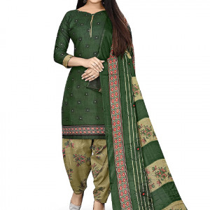 Women's Green Cotton Printed Unstitched Salwar Suit Material